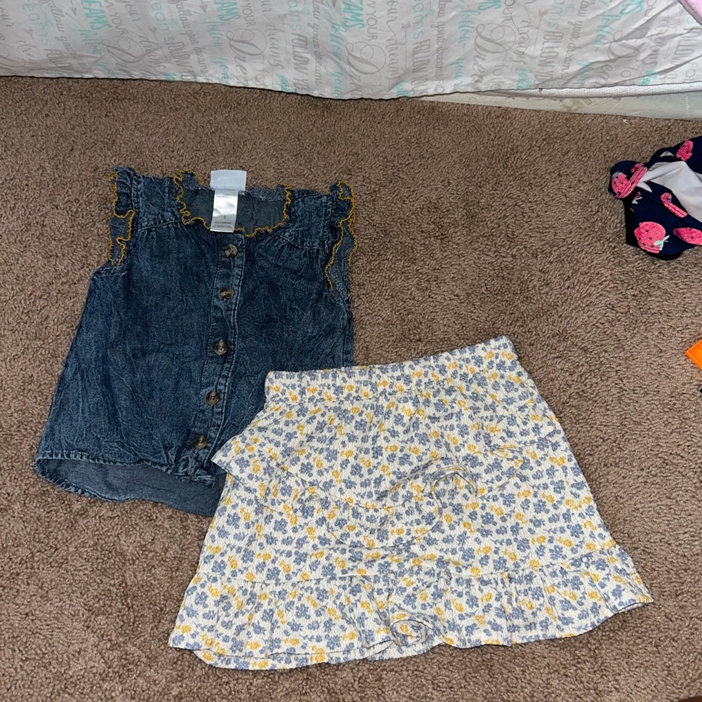 Little Lass Denim Top with Yellow Accents